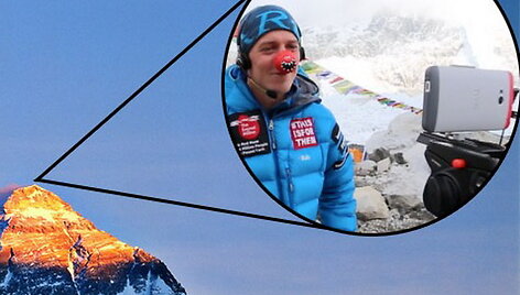 Alpinistas Daniel&lsquo;is Hughes'as i&scaron; Everesto vir&scaron;ukalnės &bdquo;Skype&ldquo; skambutį atliko naudodamasis i&scaron;maniuoju telefonu