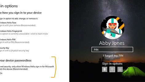 „Windows 10“ atsisako slaptažodžių 