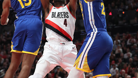 &bdquo;Golden State Warriors&ldquo; krep&scaron;ininkai pirmauja serijoje prie&scaron; &bdquo;Blazers&ldquo; 3-0.