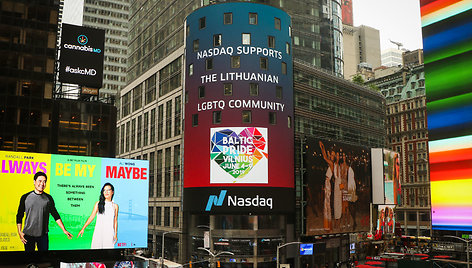 Niujorko „Times“ aikštėje – palaikymo Lietuvos LGBT bendruomenei žinutė „Nasdaq“ bokšte