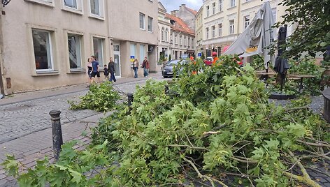 Stiprus vėjas Vilniuje varto daiktus
