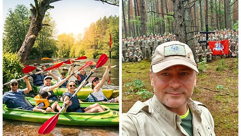 Baidarių žygis ir A. Paltarokas su LK generolo A. Ramanausko kovinio rengimo centro kariais prie pirmosios A. Ramanausko- Vanago vadavietės ties Lankininkų kaimu