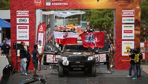 Sebastianas Rozwadowskis ir Benediktas Vanagas ant starto podiumo
