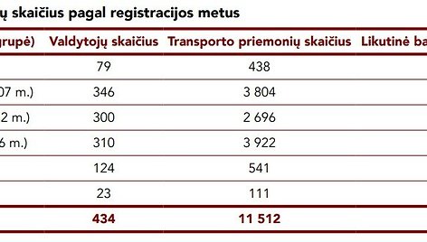 Transporto priemonių skaičius pagal amžių