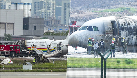 Užsidegė nuo tako nuvažiavęs lėktuvas – Kinijoje evakuoti 113 keleivių