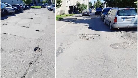 Skaitytojas užfiksavo gatvių išdaužas Respublikos gatvėje ir klausia, ar jos šiemet bus sutvarkytos, mat čia ir automobilio ratą galima pamesti