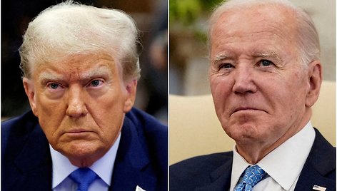 Buvęs JAV prezidentas Donaldas Trampas ir dabartinis prezidentas Joe Biden. / Reuters / REUTERS