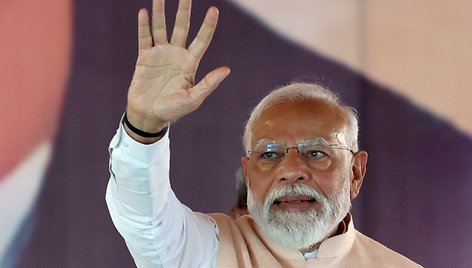 Indijos ministras pirmininkas Modi dalyvauja rinkimų mitinge Meerute. / Anushree Fadnavis / REUTERS