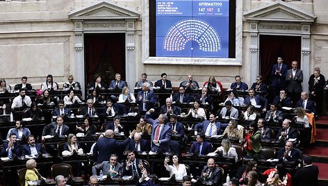 J. Milei triumfas: Argentinos parlamentas patvirtino prezidento reformų paketą / EMILIANO LASALVIA / AFP