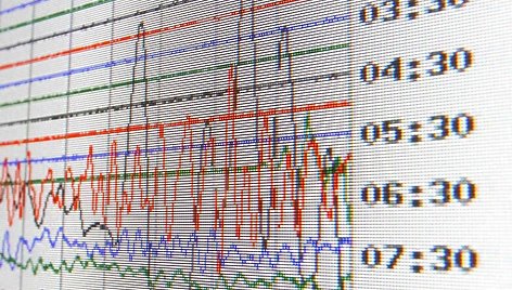 Seismografinė diagrama rodo Japonijos žemės drebėjimo stiprumą. / David Moir / REUTERS