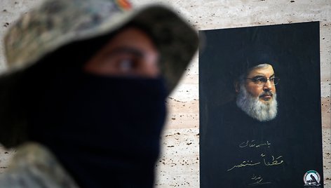 Hassano Nasrallah portretas / AHMAD AL-RUBAYE / AFP