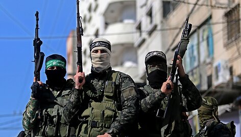 Palestiniečių kovotojai i&scaron; Ezzedine'o al Qassamo brigadų / Ashraf Amra \ apaimages/SIPA / Ashraf Amra \ apaimages/SIPA