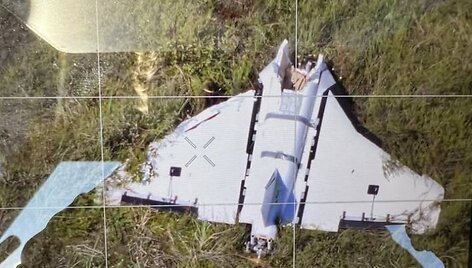 Gaižiūnų poligone nukritęs dronas. / Lietuvos kariuomenės nuotr.
