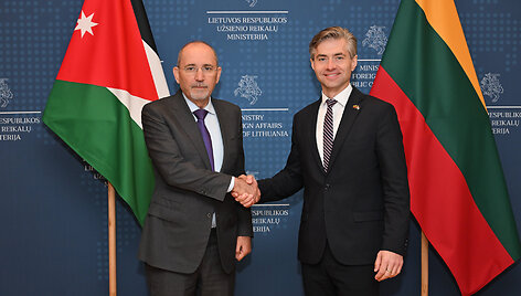 Jordanijos vicepremjeras ir užsienio reikalų ministras Aymanas Safadi ir Lietuvos užsienio reikalų ministras Kęstutis Budrys / URM nuotr.