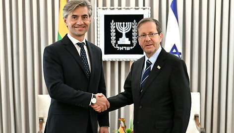 Užsienio reikalų ministras Kęstutis Budrys ir Izraelio prezidentas Isaacas Herzogas / Užsienio reikalų ministerijos nuotr.
