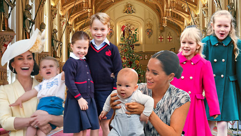 Kate Middleton, princas Louisas, princesė Charlotte, princas George'as, Archie, Meghan Markle, Isla Phillips ir Savannah Phillips