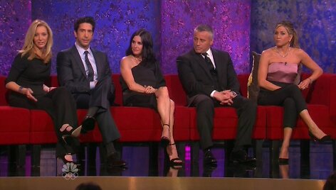 &bdquo;Draugų&ldquo; aktoriai Lisa Kudrow, Davidas Schwimmeris, Courteney Cox, Mattas LeBlancas ir Jennifer Aniston