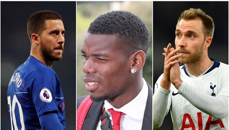 E.Hazardas (kairėje), P.Pogba ir Ch.Eriksenas (de&scaron;inėje) gali palikti Anglijos klubus &scaron;ią vasarą.