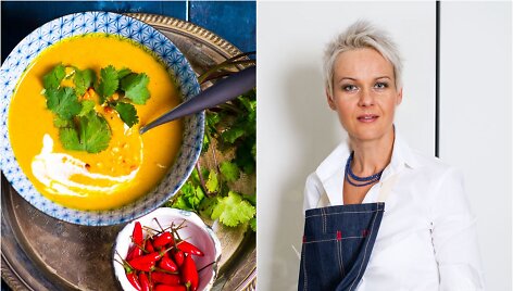 Nida Degutienė ir jos virta trinta moliūgų sriuba su rie&scaron;utų sviestu