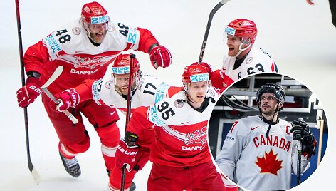 Triumfuojantys Danijos ledo ritulininkai ir priblok&scaron;tas Sidney Crosby