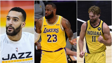 LeBronas Jamesas (viduryje) pirmiau pasirinko Domantą Sabonį, o ne Rudy Gobert'ą.