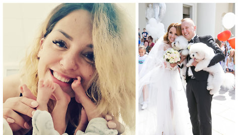 Viktorija Nenartovič su savo dvynukais; akimirka iš vestuvių