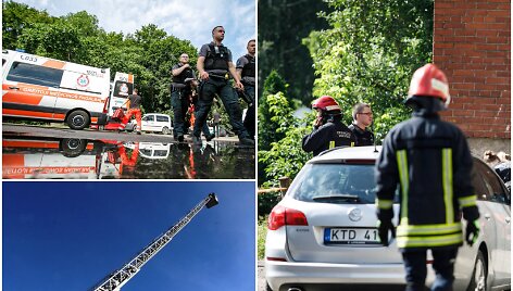 Asociatyvi iliustracija: ugniagesiai, gelbėjimo darbai