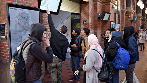 Migrantai Kopenhagos traukinių stotyje