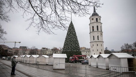 Sostinės Katedros aik&scaron;tėje statoma Kalėdų eglė