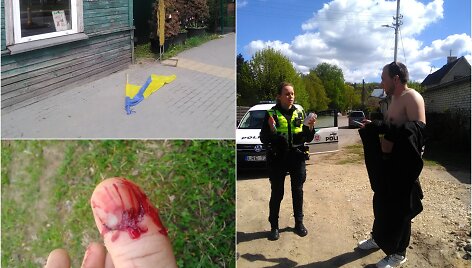 Kaune i&scaron;niekinta Ukrainos vėliava