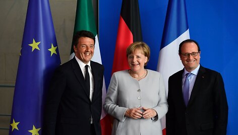 Matteo Renzi, Angela Merkel ir Francois Hollande'as