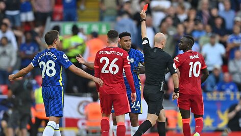 &bdquo;Liverpool&ldquo; &ndash; &bdquo;Chelsea&ldquo; rungtynėse raudona kortelė buvo parodyta Reece'ui Jamesui