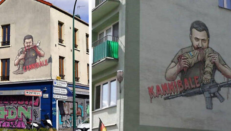 Berlyne ir Paryžiuje tariamai atsirado grafičiai, pa&scaron;iepiantys V.Zelenskį