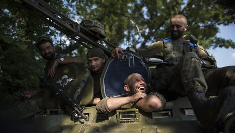 Ukrainiečių kariai netoli Marjinkos miestelio, Ukrainoje