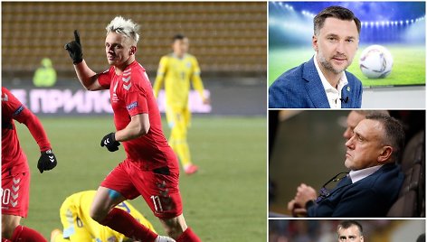 Trys buvę Lietuvos rinktinės futbolininkai (kairėje) D.Šemberas, V.Ivanauskas ir Ž.Karčemarskas pažėrė komplimentų A.Novikovui.