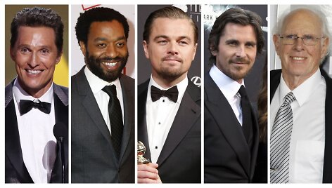 Matthew McConaughey, Chiwetelas Ejioforas, Leonardo DiCaprio, Christianas Bale'as ir Bruce'as Dernas