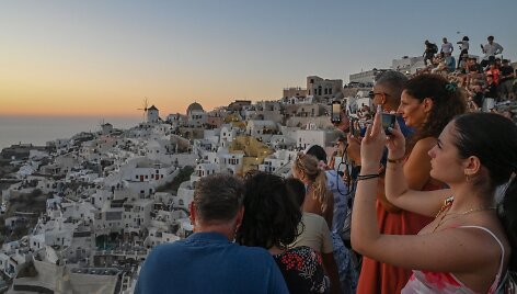 Turistai Oia, Santorinas, Graikija