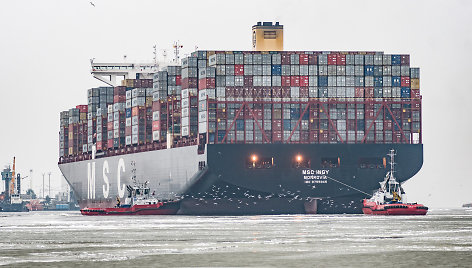 Krovinius konteineriuose gabenantis laivas