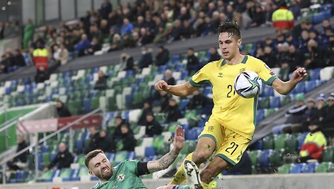 &Scaron;iaurės Airija &ndash; Lietuva mačo akimirka. Dominykas Barauskas