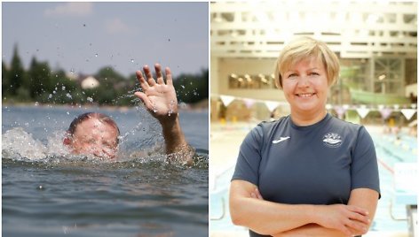 Plaukimo trenerė Milda Šeibokaitė (deš.) ir skęstantis žmogus