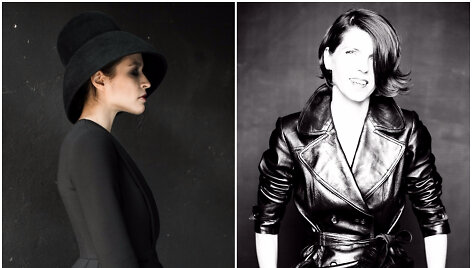 Iveta Vecmanė (de&scaron;inėje) ir jos kolekcijos modelis
