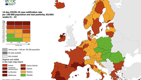 Sergamumas COVID-19 Europos &scaron;alyse. Rugpjūčio 19 d.