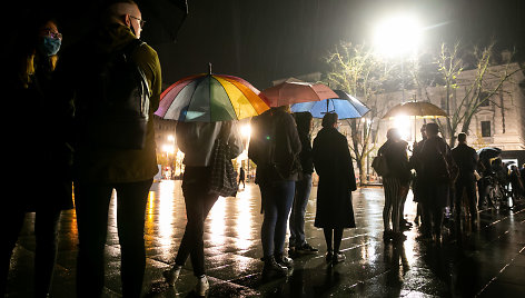 Paskutinės išankstinio balsavimo dienos žmonių eilė Lukiškių aikštėje