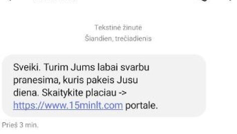 Sukčių platinama SMS žinutė