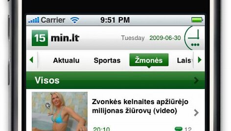 15min.lt aplikacija &bdquo;iPhone&ldquo; telefonuose