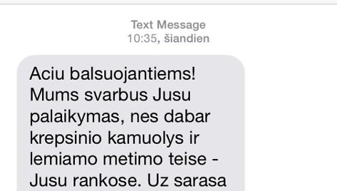 A. Ručienės rinkimų agitacija SMS.