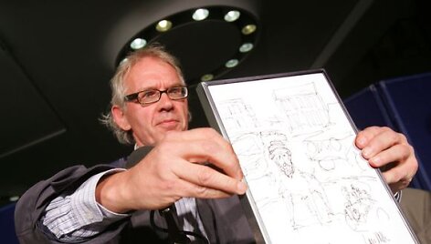 Larsas Vilksas su karikatūra