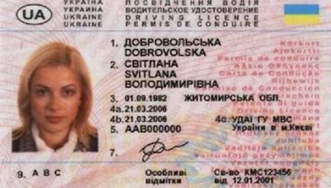 Asociatyvinė iliustracija: Ukrainos vairuotojo pažymėjimo pavyzdys