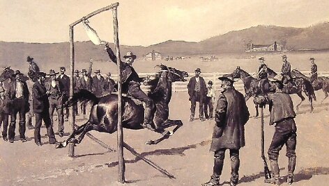 &bdquo;Žąsies tempimas&ldquo; XIX a. JAV (dail. Frederic Remington)