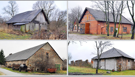 Kretingos muziejus planuoja verslininkams 99 metams išnuomoti šiuos Kretingos dvaro sodybos pastatus: (iš kairės nuo viršaus) buvusius kumetyną, stalių dirbtuves, grūdų sandėlį ir dalį išlikusių tvarto arklidžių. 